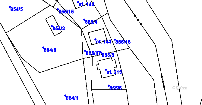 Parcela st. 855/5 v KÚ Otradov, Katastrální mapa