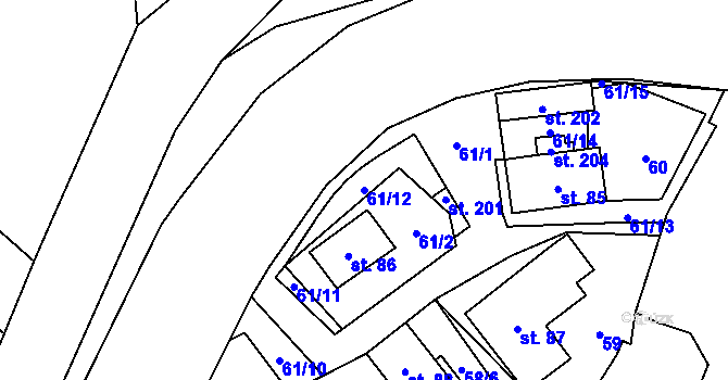 Parcela st. 61/12 v KÚ Otradov, Katastrální mapa
