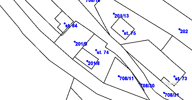 Parcela st. 74 v KÚ Brť, Katastrální mapa
