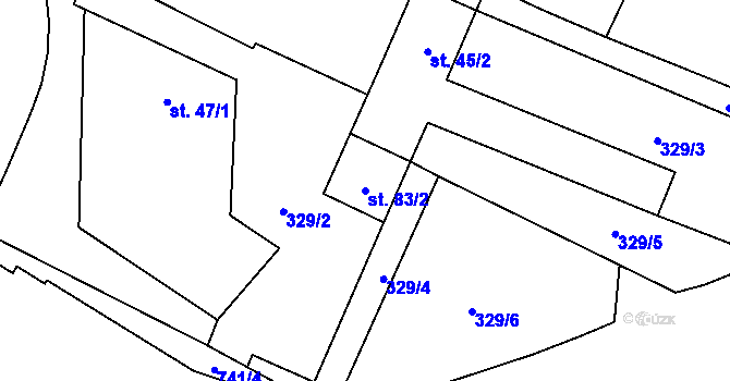 Parcela st. 83/2 v KÚ Brť, Katastrální mapa