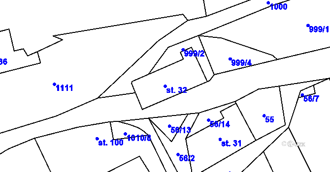 Parcela st. 32 v KÚ Měchov, Katastrální mapa