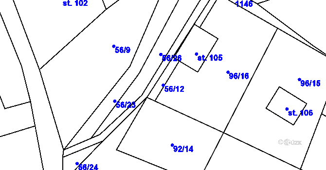 Parcela st. 56/12 v KÚ Měchov, Katastrální mapa