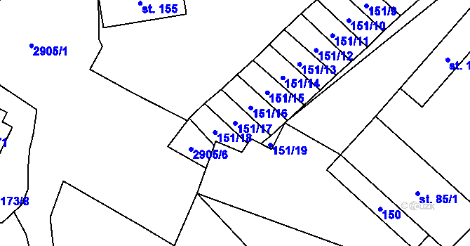 Parcela st. 151/17 v KÚ Otročín, Katastrální mapa