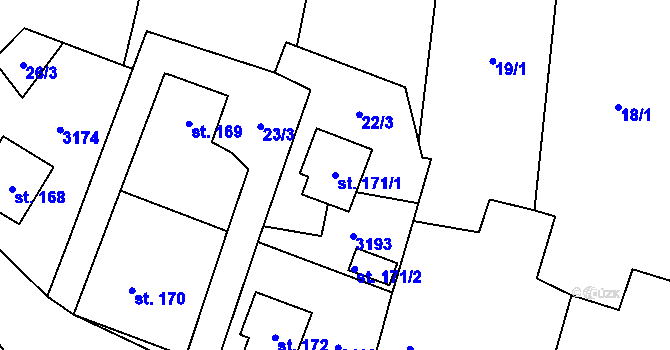 Parcela st. 171/1 v KÚ Otročín, Katastrální mapa