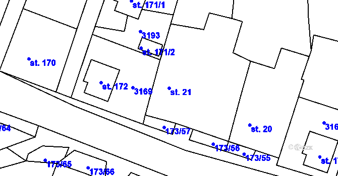 Parcela st. 21 v KÚ Otročín, Katastrální mapa