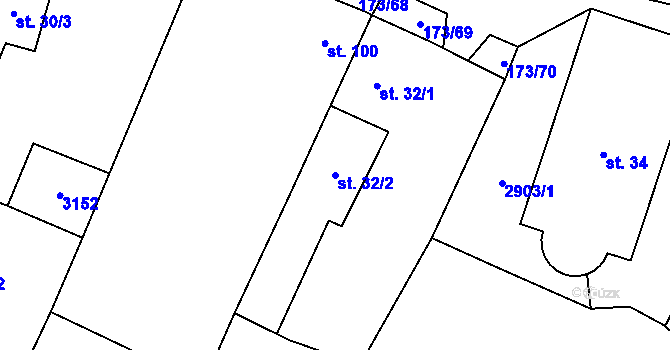 Parcela st. 32/2 v KÚ Otročín, Katastrální mapa