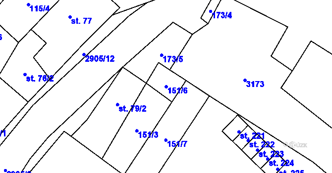 Parcela st. 151/6 v KÚ Otročín, Katastrální mapa