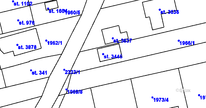 Parcela st. 3445 v KÚ Otrokovice, Katastrální mapa