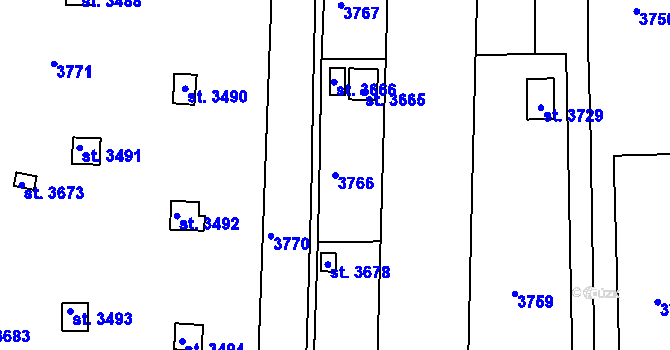 Parcela st. 3766 v KÚ Otrokovice, Katastrální mapa