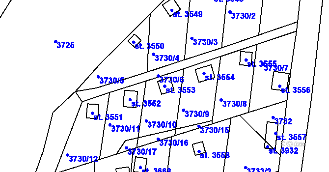Parcela st. 3553 v KÚ Otrokovice, Katastrální mapa