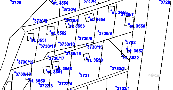 Parcela st. 3730/15 v KÚ Otrokovice, Katastrální mapa