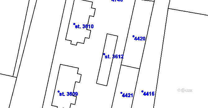 Parcela st. 3612 v KÚ Otrokovice, Katastrální mapa