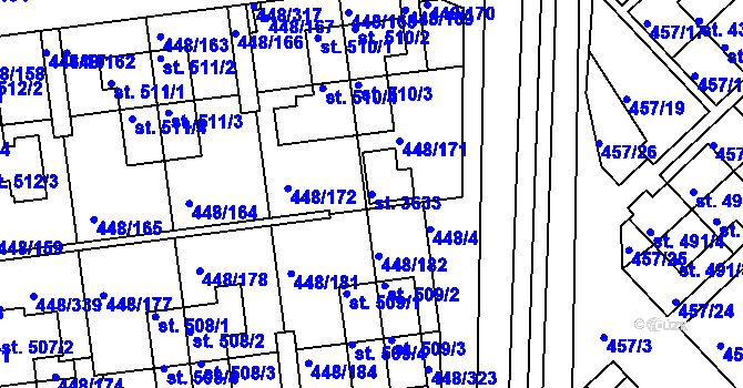 Parcela st. 3633 v KÚ Otrokovice, Katastrální mapa