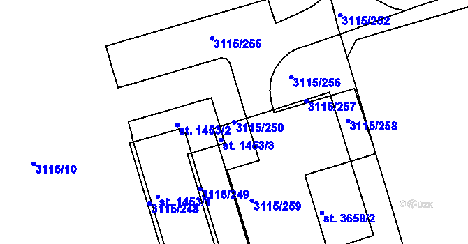 Parcela st. 3115/250 v KÚ Otrokovice, Katastrální mapa