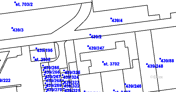 Parcela st. 439/247 v KÚ Otrokovice, Katastrální mapa