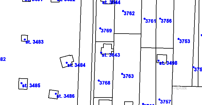 Parcela st. 3643 v KÚ Otrokovice, Katastrální mapa
