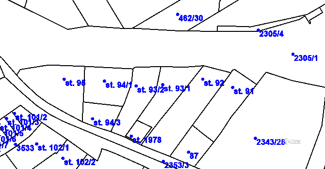 Parcela st. 93/1 v KÚ Otrokovice, Katastrální mapa