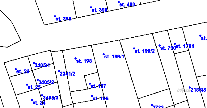 Parcela st. 199/1 v KÚ Otrokovice, Katastrální mapa