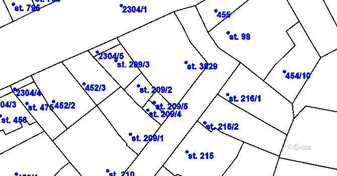 Parcela st. 208 v KÚ Otrokovice, Katastrální mapa