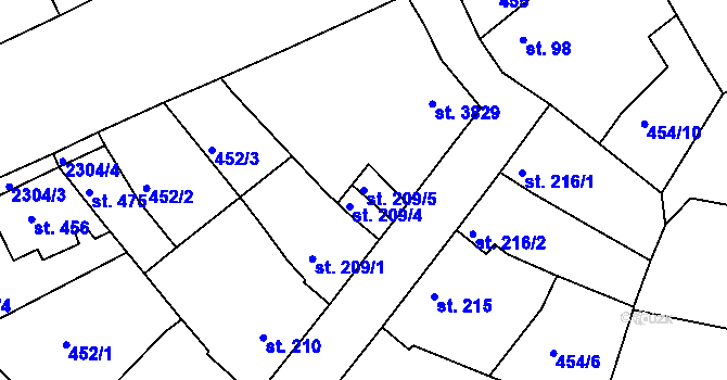 Parcela st. 209/5 v KÚ Otrokovice, Katastrální mapa