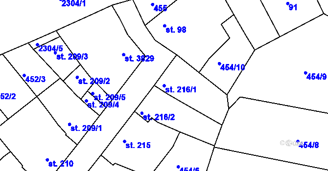 Parcela st. 216/1 v KÚ Otrokovice, Katastrální mapa