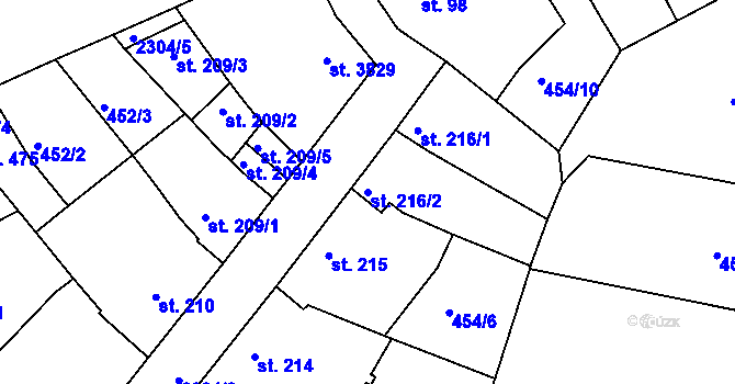 Parcela st. 216/2 v KÚ Otrokovice, Katastrální mapa