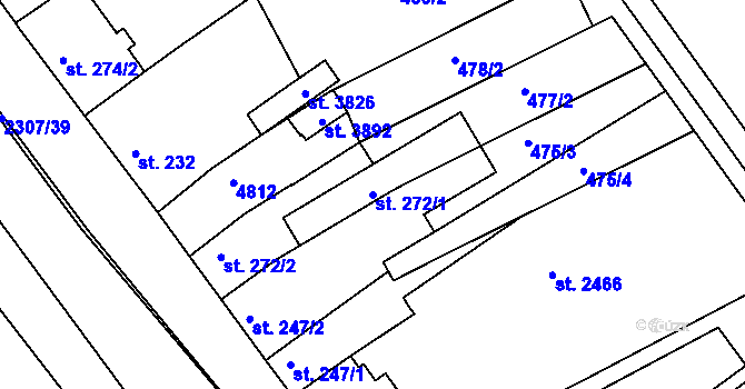 Parcela st. 272/1 v KÚ Otrokovice, Katastrální mapa