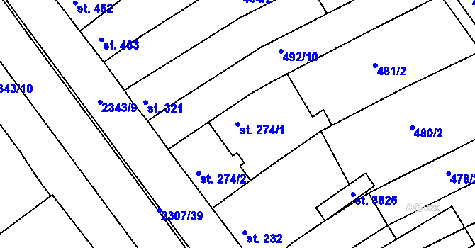 Parcela st. 274/1 v KÚ Otrokovice, Katastrální mapa
