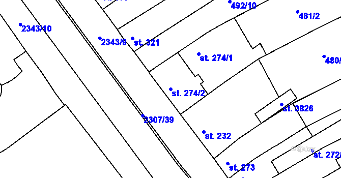 Parcela st. 274/2 v KÚ Otrokovice, Katastrální mapa