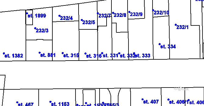 Parcela st. 331 v KÚ Otrokovice, Katastrální mapa