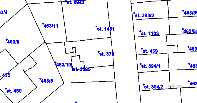 Parcela st. 376 v KÚ Otrokovice, Katastrální mapa