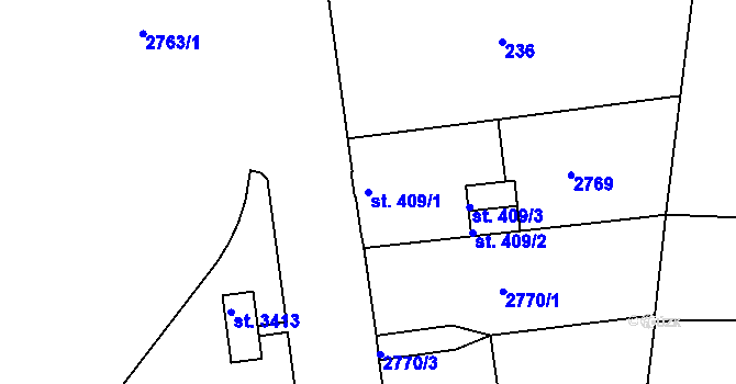 Parcela st. 409/1 v KÚ Otrokovice, Katastrální mapa