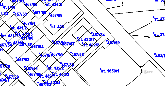 Parcela st. 422/2 v KÚ Otrokovice, Katastrální mapa