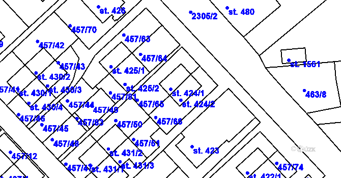 Parcela st. 424/1 v KÚ Otrokovice, Katastrální mapa