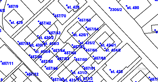 Parcela st. 425/2 v KÚ Otrokovice, Katastrální mapa