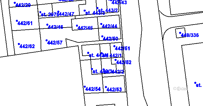 Parcela st. 442/1 v KÚ Otrokovice, Katastrální mapa
