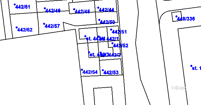 Parcela st. 442/2 v KÚ Otrokovice, Katastrální mapa