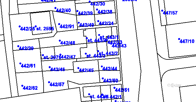 Parcela st. 443/2 v KÚ Otrokovice, Katastrální mapa