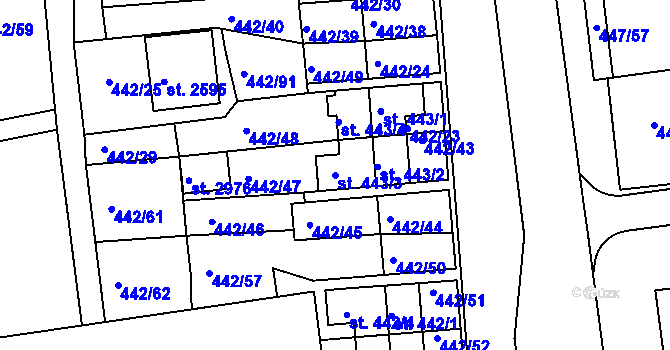 Parcela st. 443/3 v KÚ Otrokovice, Katastrální mapa