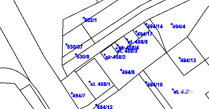 Parcela st. 458/2 v KÚ Otrokovice, Katastrální mapa