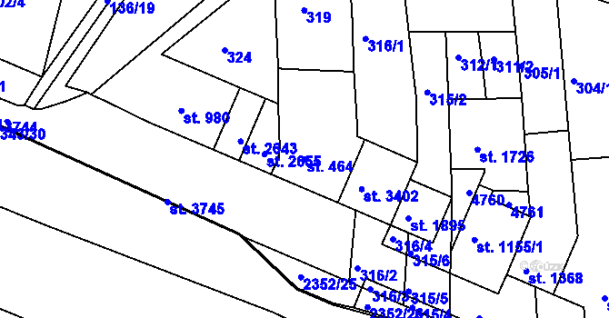 Parcela st. 464 v KÚ Otrokovice, Katastrální mapa