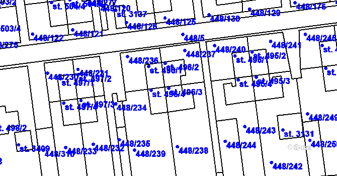 Parcela st. 496/3 v KÚ Otrokovice, Katastrální mapa