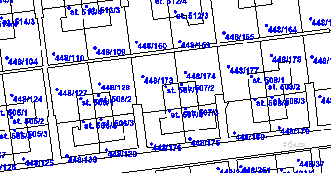 Parcela st. 507/1 v KÚ Otrokovice, Katastrální mapa