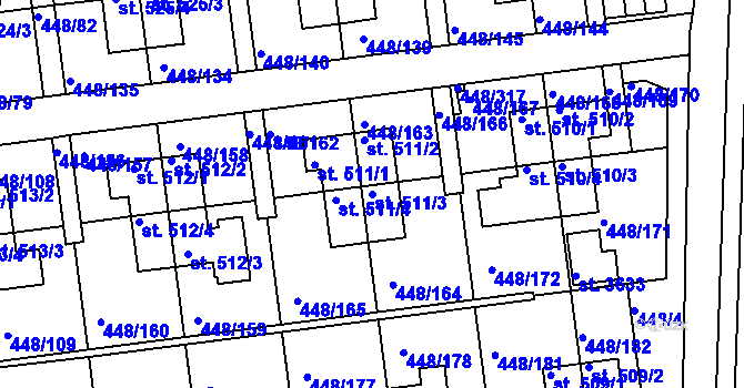 Parcela st. 511/3 v KÚ Otrokovice, Katastrální mapa