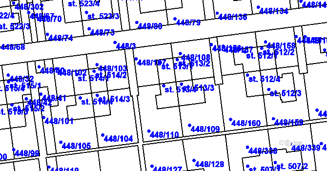 Parcela st. 513/4 v KÚ Otrokovice, Katastrální mapa