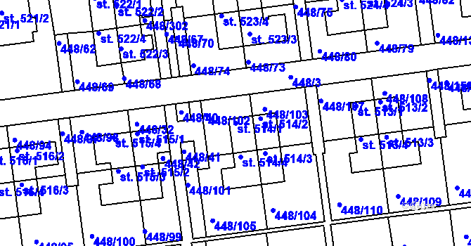 Parcela st. 514/1 v KÚ Otrokovice, Katastrální mapa