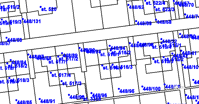Parcela st. 516/1 v KÚ Otrokovice, Katastrální mapa
