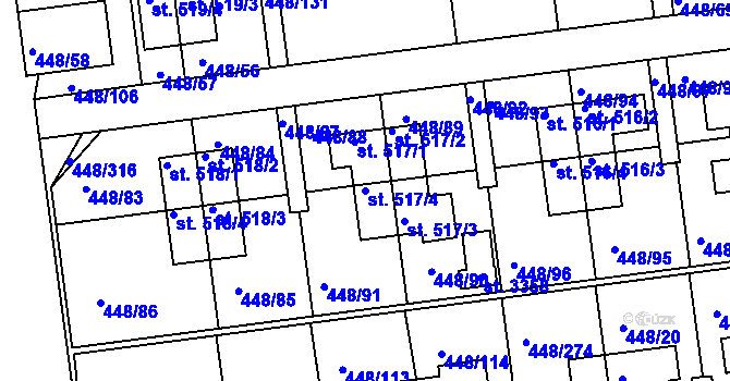 Parcela st. 517/4 v KÚ Otrokovice, Katastrální mapa