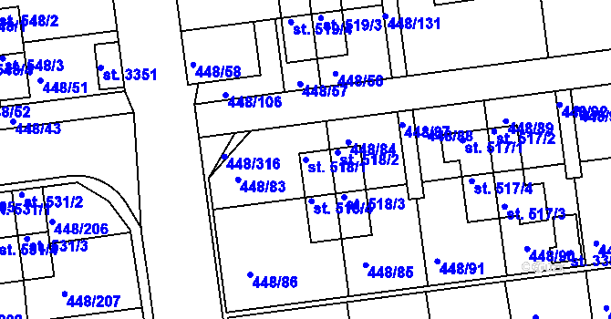 Parcela st. 518/1 v KÚ Otrokovice, Katastrální mapa
