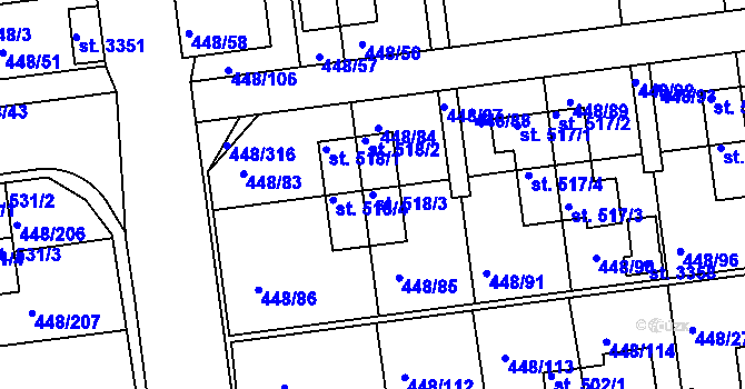 Parcela st. 518/3 v KÚ Otrokovice, Katastrální mapa